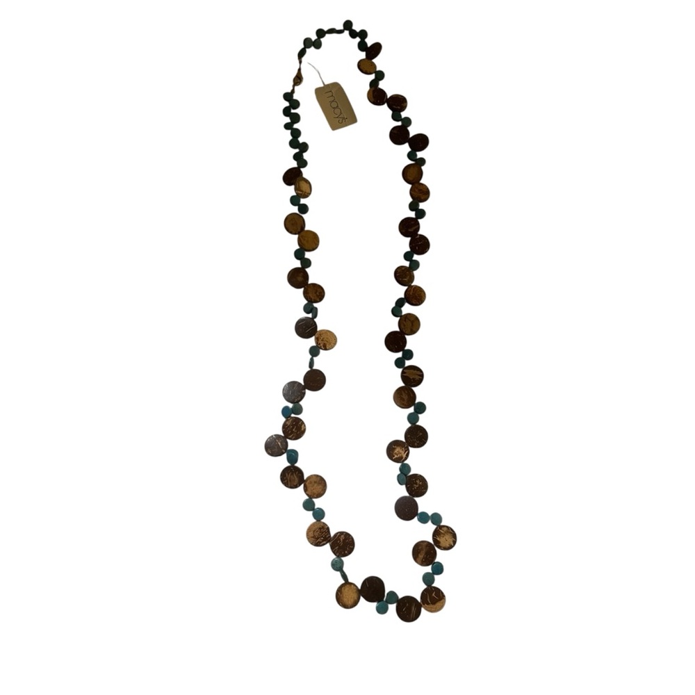 NEW! Brown and Teal Wood Beaded Necklace
